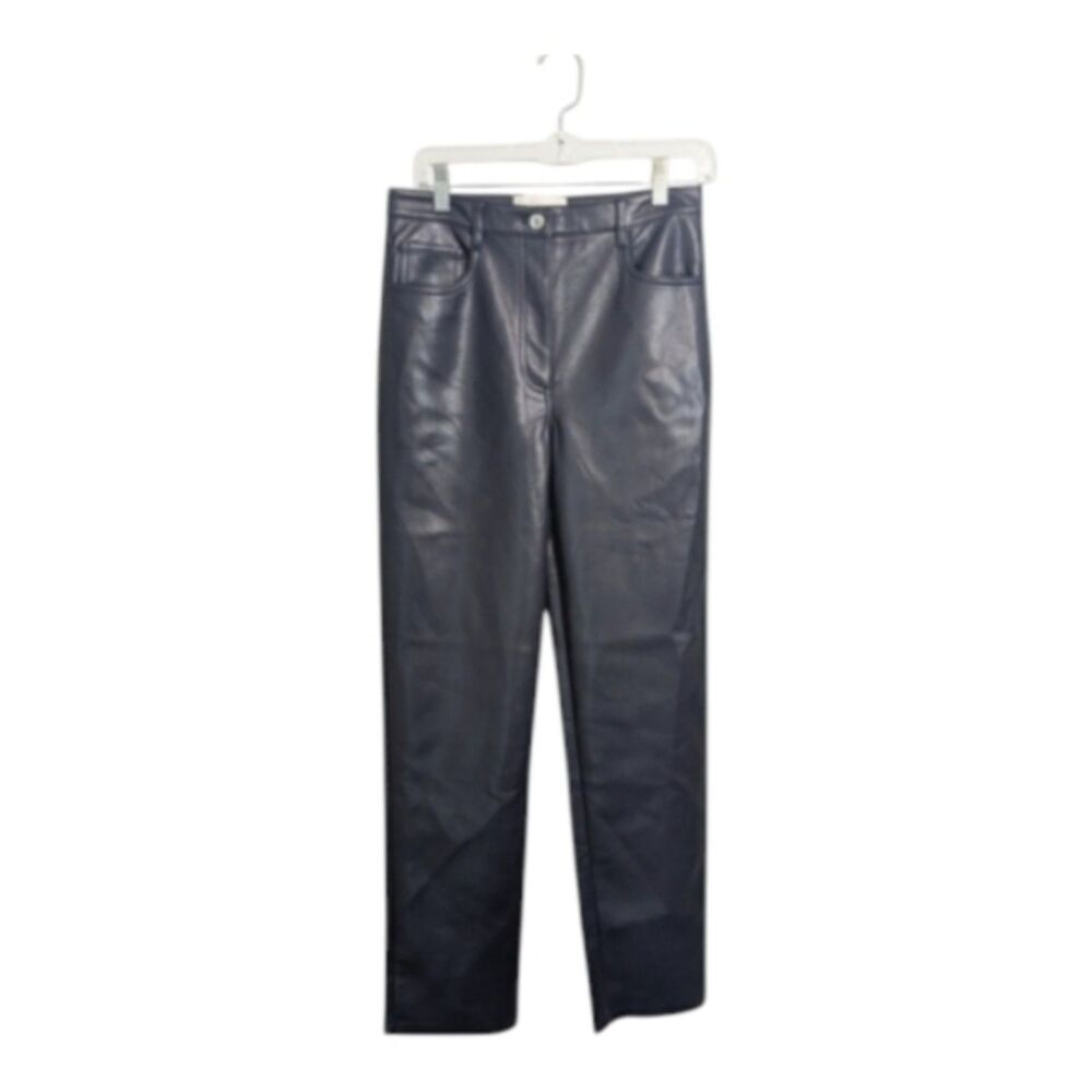 Wilfred Aritzia The Melina Blue Faux Leather Pants High Rise Straight Leg 8